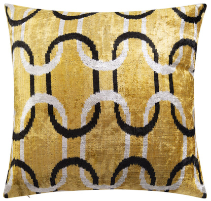 Gold, Black, and White Chain Link Velvet Cushion
