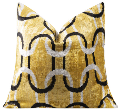 Gold, Black, and White Chain Link Velvet Cushion