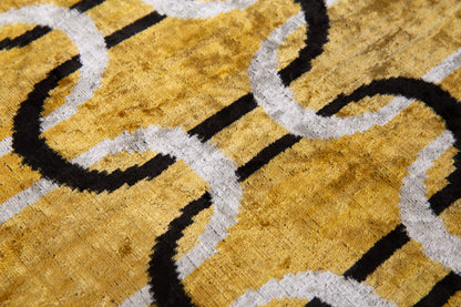 Gold, Black, and White Chain Link Velvet Cushion