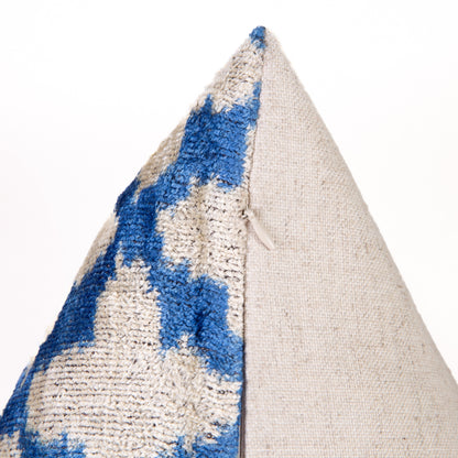 Handmade Velvet Moroccan trellis pattern in blue and beige Cushion