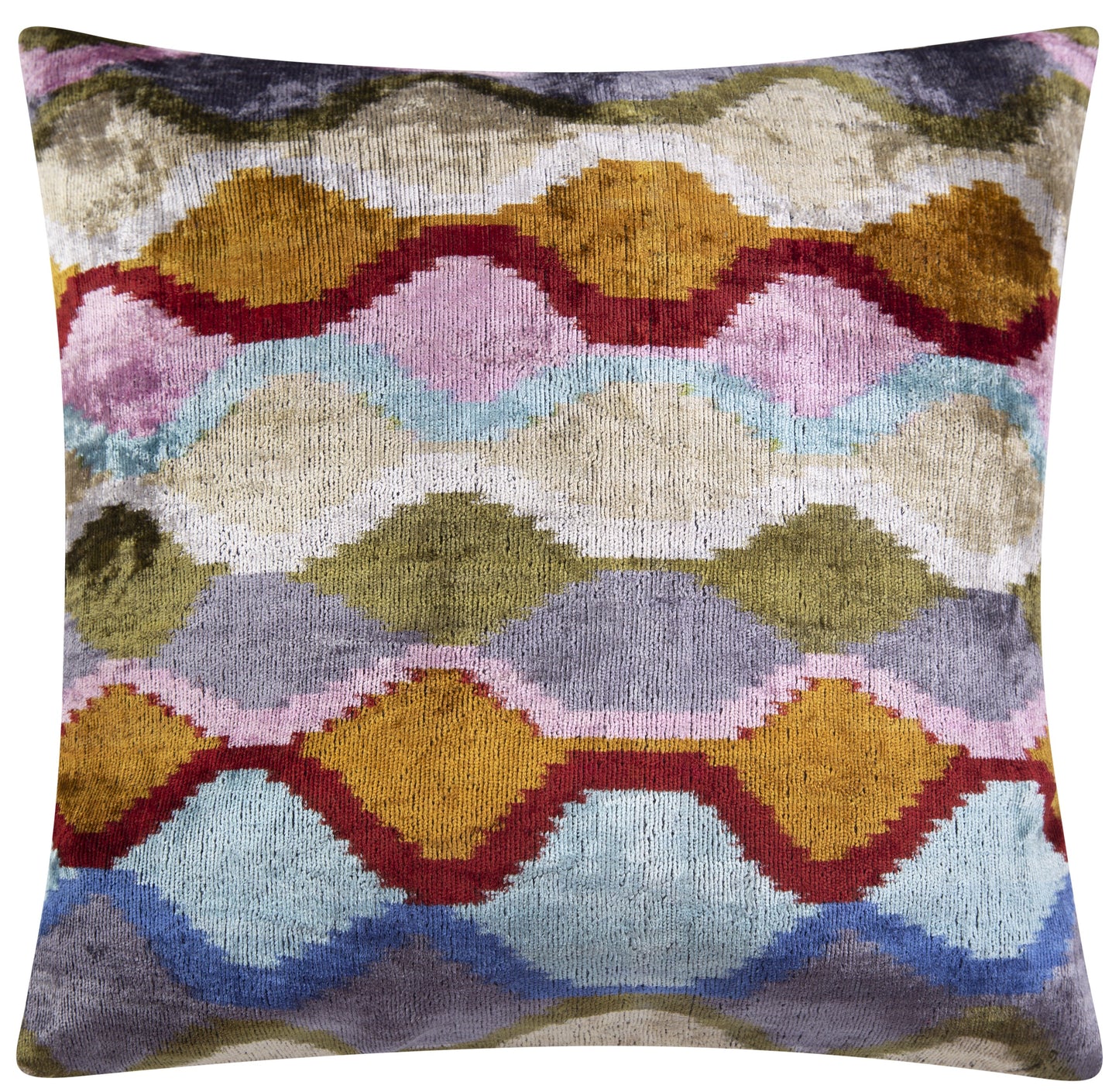 Handmade Velvet Cushion Multicolor Wave Pattern
