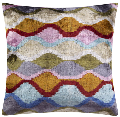 Handmade Velvet Cushion Multicolor Wave Pattern