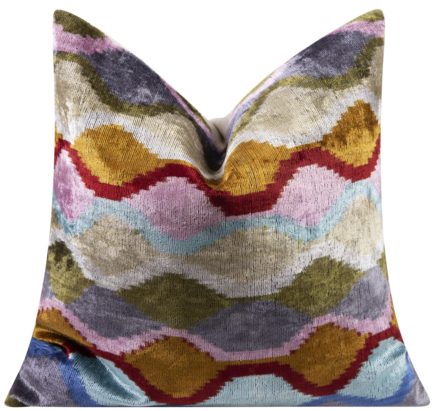 Handmade Velvet Cushion Multicolor Wave Pattern