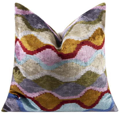Handmade Velvet Cushion Multicolor Wave Pattern