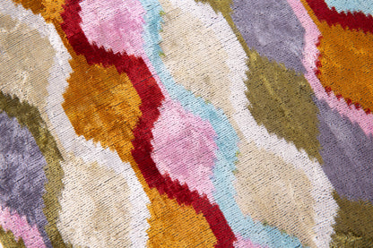 Handmade Velvet Cushion Multicolor Wave Pattern